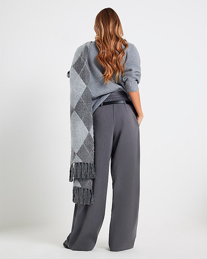 Grey Drop Belt Wide Leg Trousers