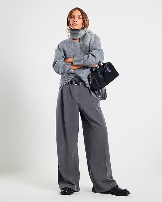 Grey Drop Belt Wide Leg Trousers