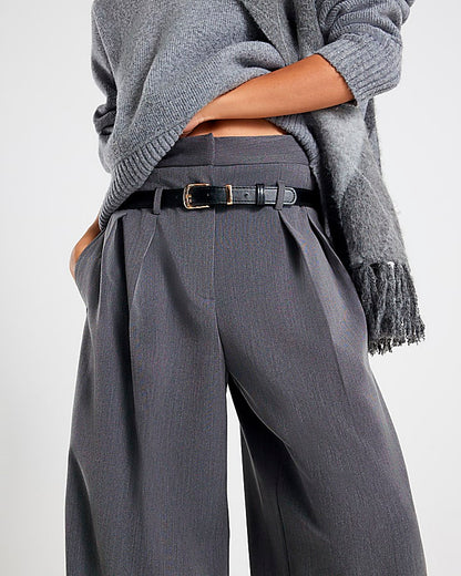 Grey Drop Belt Wide Leg Trousers