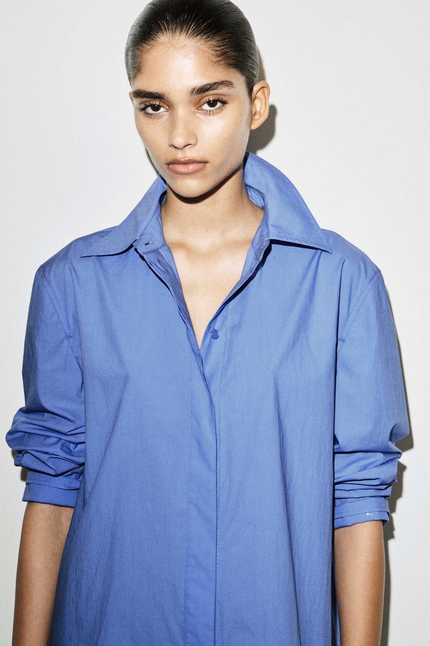 Flared Cotton Mini Shirt Dress