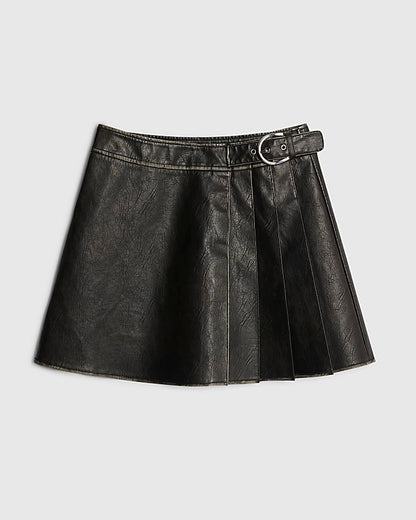 Black Faux Leather Pleated Mini Skirt