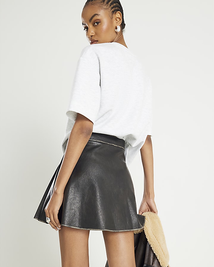 Black Faux Leather Pleated Mini Skirt