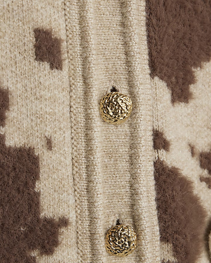 Cream Knitted Cow Print Cardigan