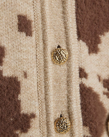Cream Knitted Cow Print Cardigan