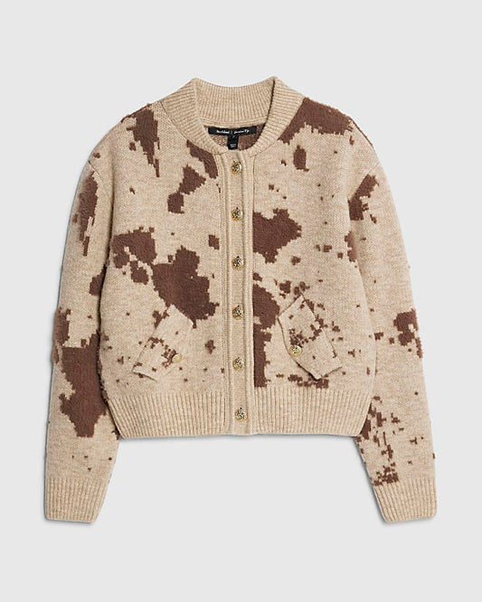 Cream Knitted Cow Print Cardigan