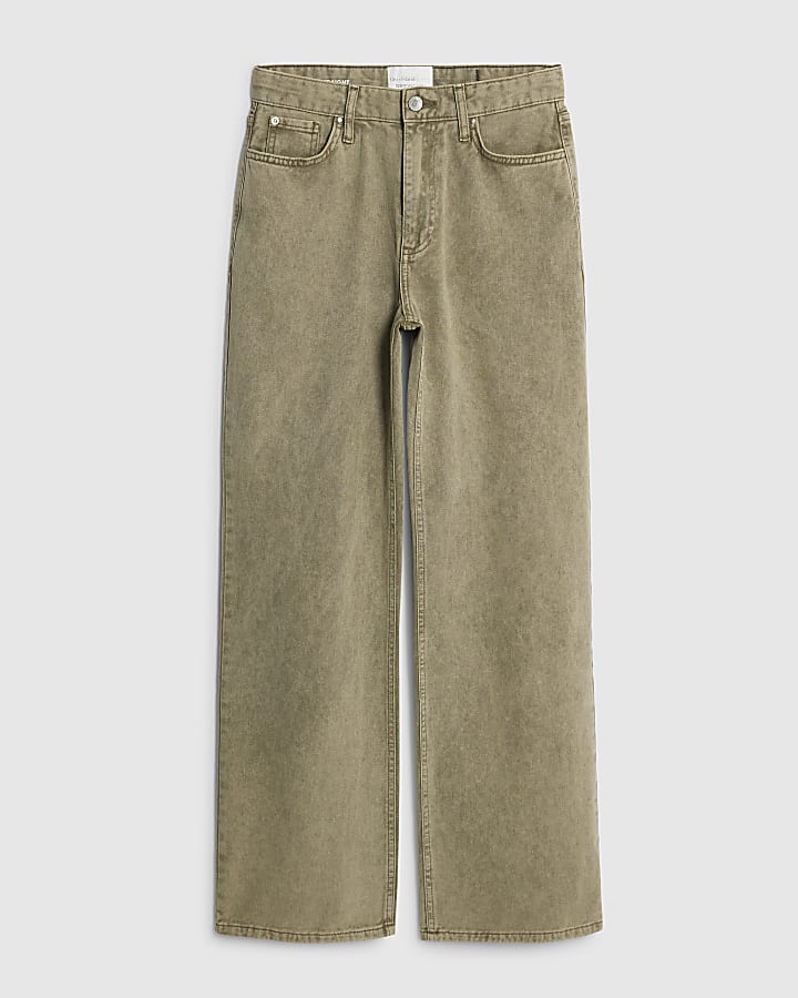 Green High Rise Relaxed Straight Leg Jeans