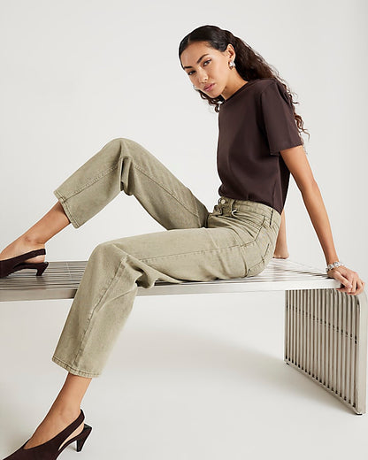 Green High Rise Relaxed Straight Leg Jeans