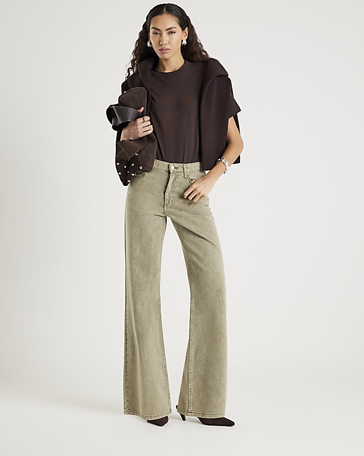 Green High Rise Relaxed Straight Leg Jeans