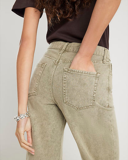 Green High Rise Relaxed Straight Leg Jeans