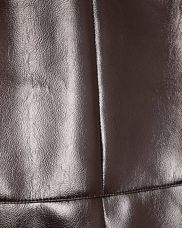 Red Faux Leather Pencil Midi Skirt