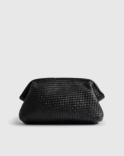 Black Premium Woven Leather Clutch Bag