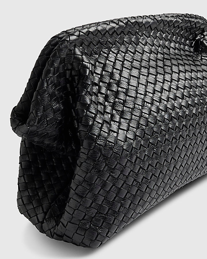 Black Premium Woven Leather Clutch Bag