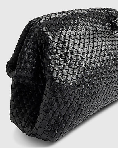 Black Premium Woven Leather Clutch Bag