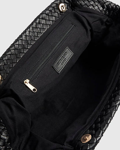 Black Premium Woven Leather Clutch Bag