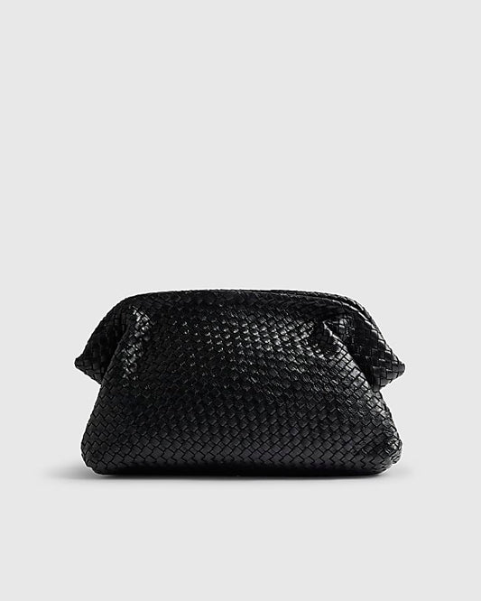 Black Premium Woven Leather Clutch Bag