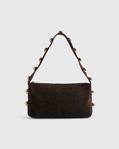 Brown Suede Studded Shoulder Bag | River Island