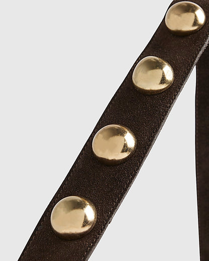 Brown Suede Studded Shoulder Bag | River Island