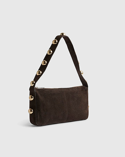 Brown Suede Studded Shoulder Bag | River Island