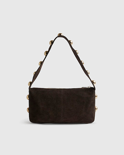 Brown Suede Studded Shoulder Bag | River Island