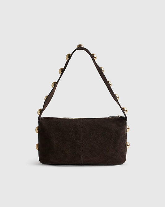 Brown Suede Studded Shoulder Bag | River Island