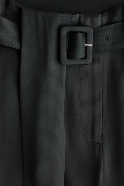 Belted pleat-detail trousers