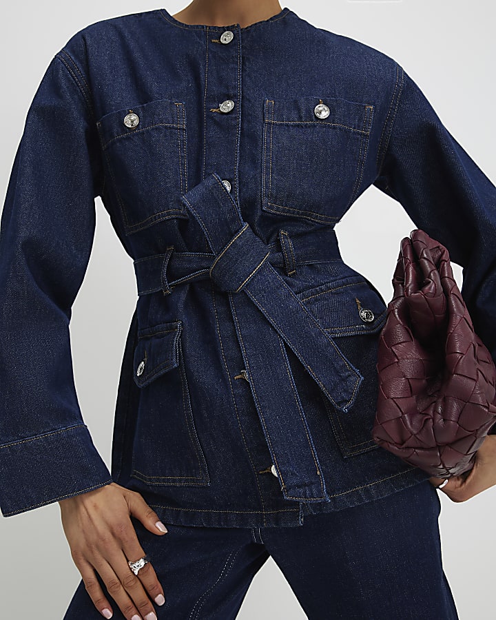 Blue Belted Denim Jacket