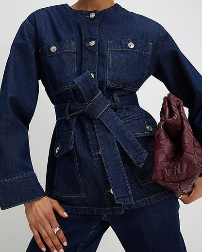 Blue Belted Denim Jacket