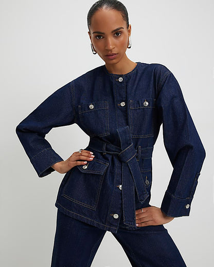 Blue Belted Denim Jacket