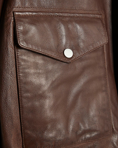 Brown Distressed Leather Bomber Jacket