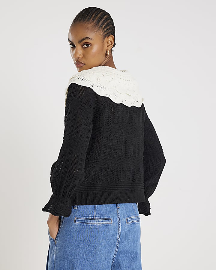 Black Knitted Double Frill Collar Jumper