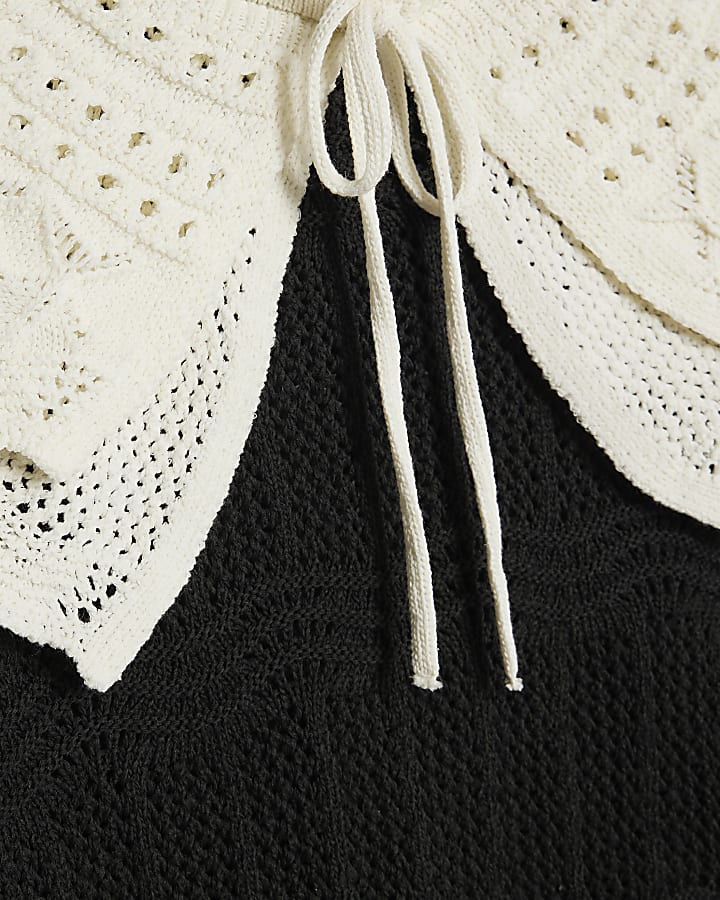 Black Knitted Double Frill Collar Jumper