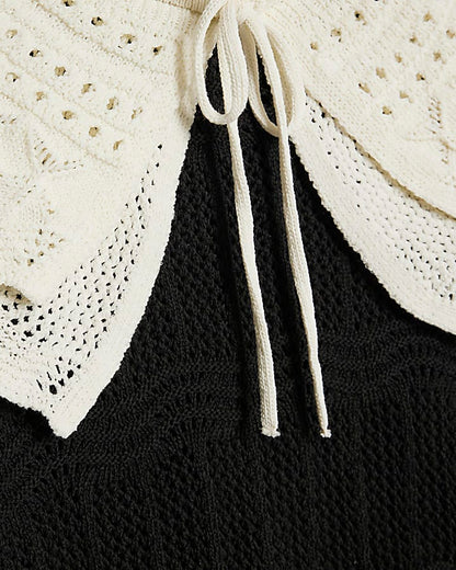 Black Knitted Double Frill Collar Jumper