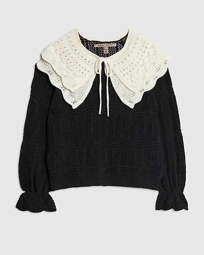 Black Knitted Double Frill Collar Jumper