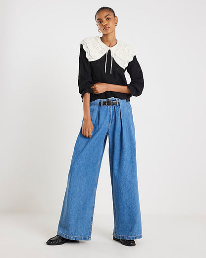 Black Knitted Double Frill Collar Jumper