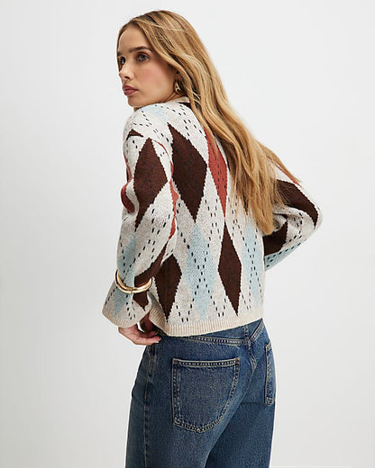 Brown Knitted Argyle Cardigan