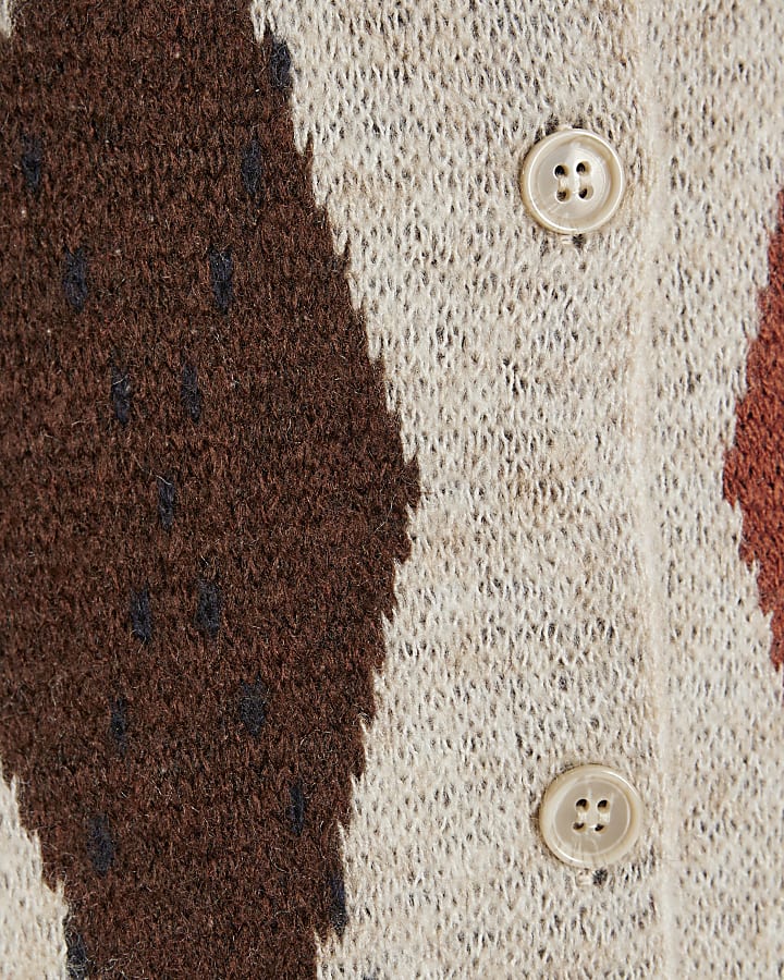 Brown Knitted Argyle Cardigan