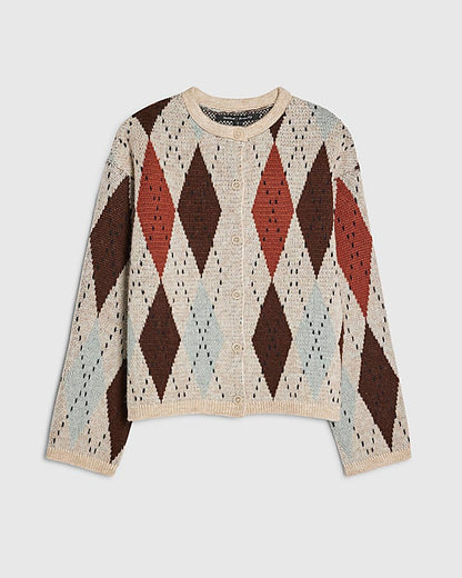 Brown Knitted Argyle Cardigan