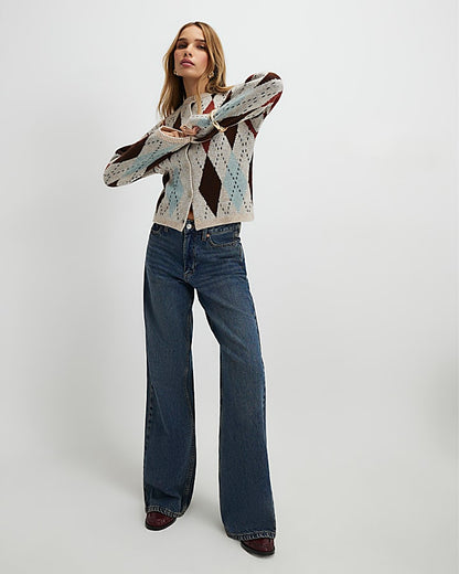 Brown Knitted Argyle Cardigan