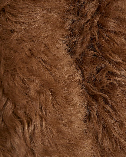 Brown Shearling Collar Leather Coat
