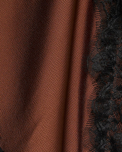 Brown Sleeveless Longline Lace Trim Dress