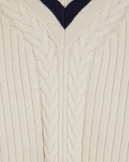 Cream Knitted Stripe detail zip Up Jumper