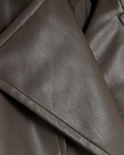 Brown faux Leather Trench Coat