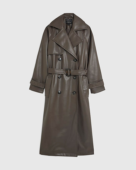 Brown faux Leather Trench Coat