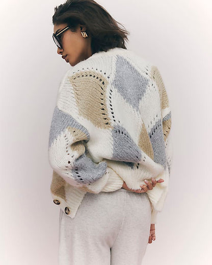 Cream Argyle Chunky Knitted Cardigan | River Island
