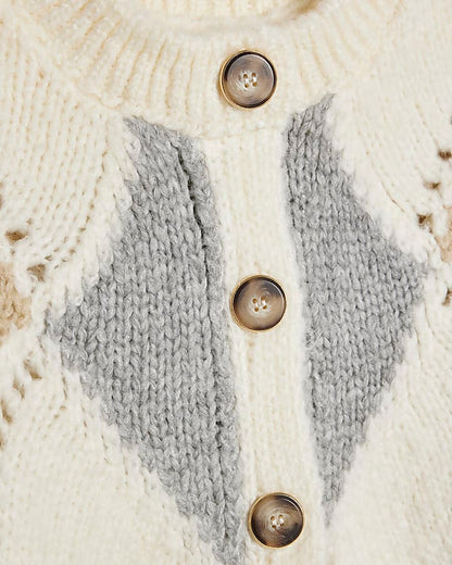Cream Argyle Chunky Knitted Cardigan | River Island