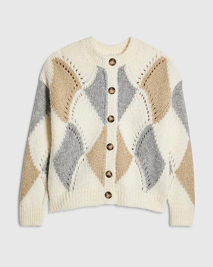 Cream Argyle Chunky Knitted Cardigan | River Island