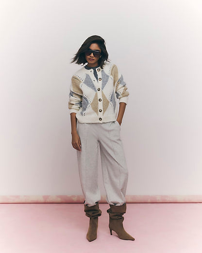 Cream Argyle Chunky Knitted Cardigan | River Island