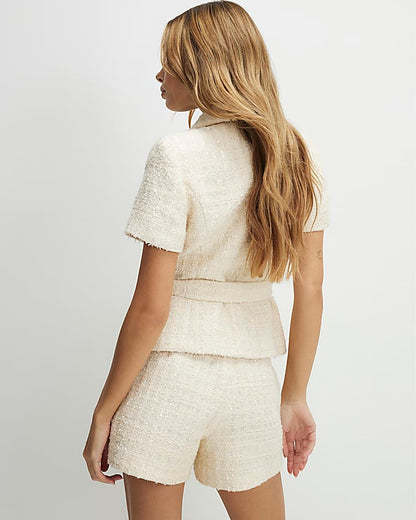 Cream Boucle Collared Top