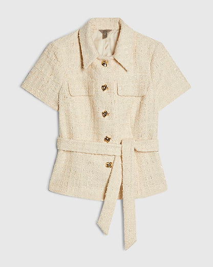 Cream Boucle Collared Top