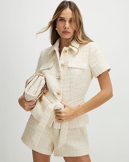 Cream Boucle Collared Top